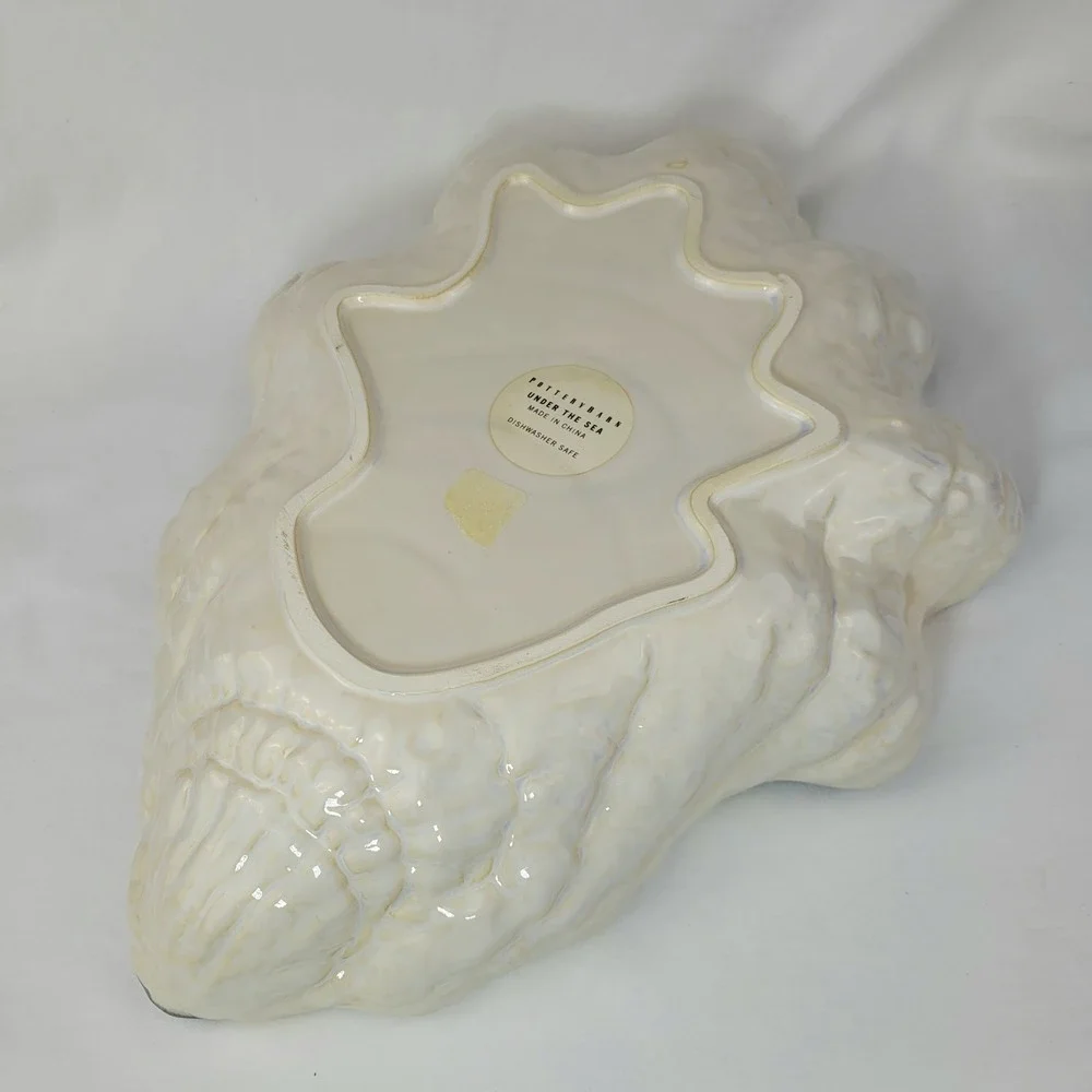Pottery Barn Under the Sea Clam Shell Serving Bowl Cream Ceramic Coastal Decor